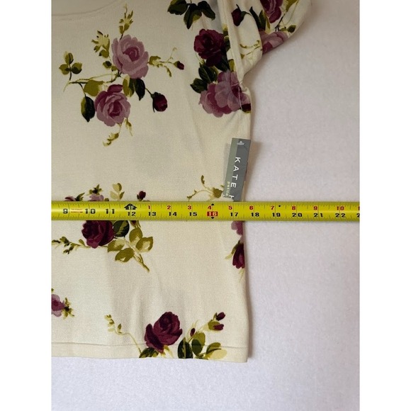 Kate Hill Top Women Petite Large Ivory Floral Scoop Neck 3/4 Sleeve Lightweight - Picture 8 of 14